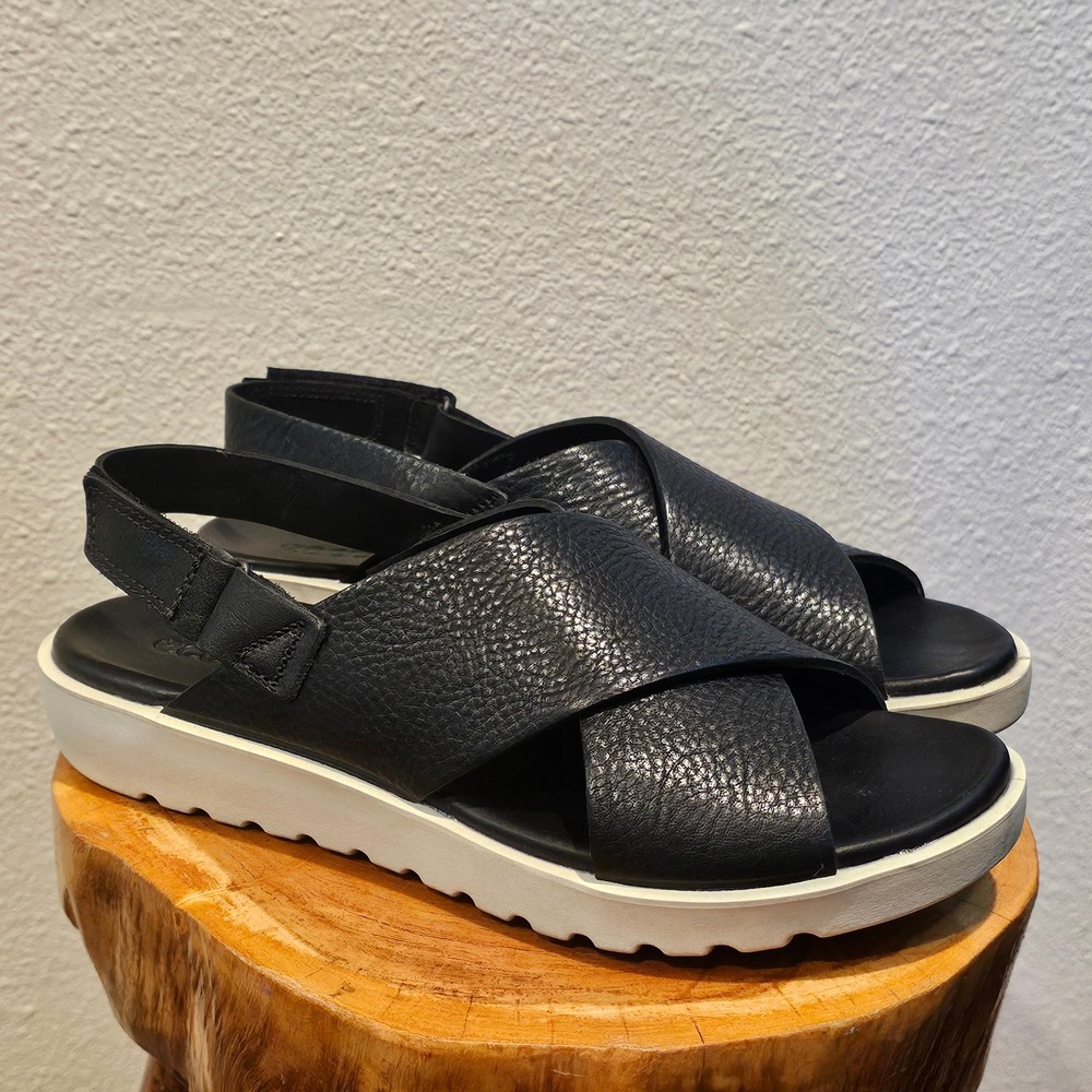 ECCO Simpil Black Pebbled Leather Crisscross Slingback Sandals Womens 39
